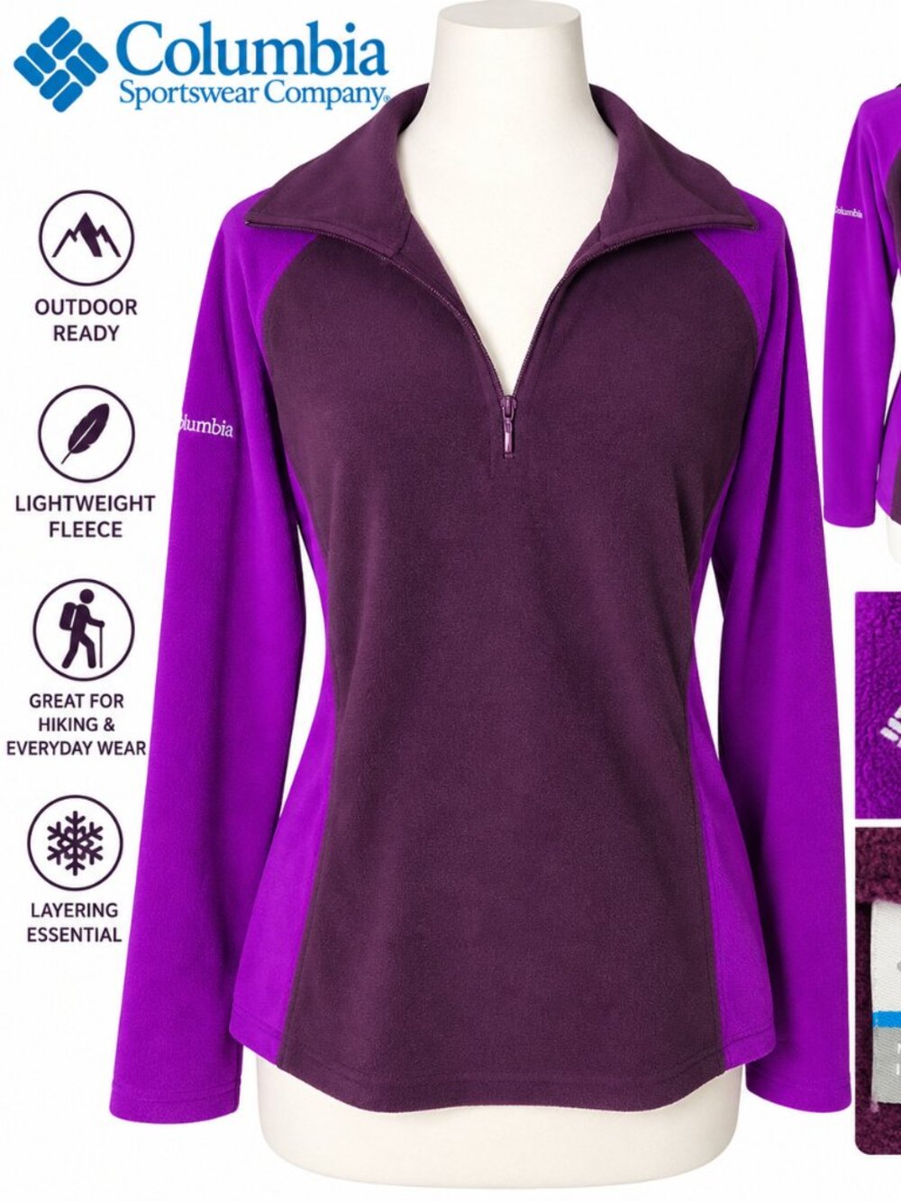 Columbia Women's Purple Color Block Fleece 1/4 Zip Pullover Size M